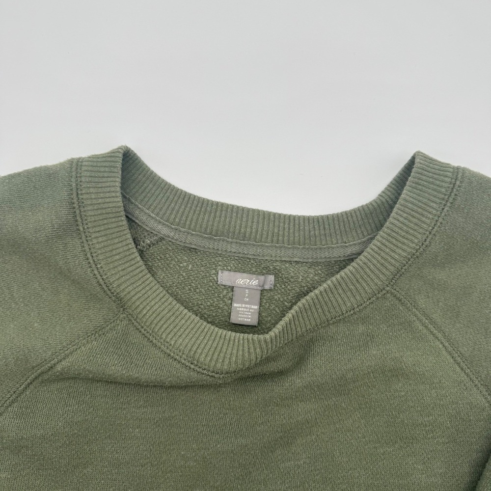 Aerie Womens Oversized Crewneck Sweatshirt Olive Green Raglan Sleeve Pockets S - Picture 5 of 6